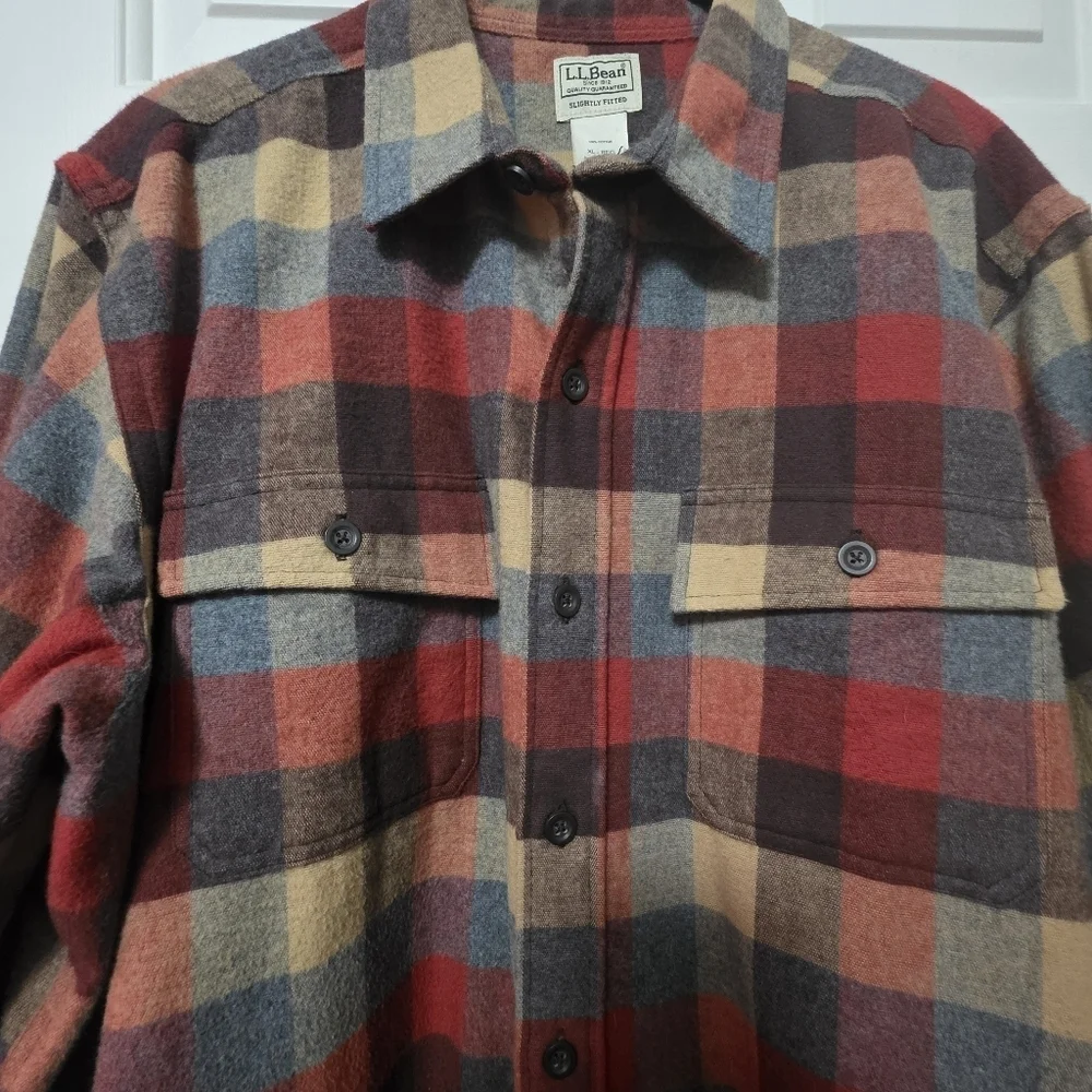 LL Bean Mens Chamois Shirt Traditional Fit Cloth Plaid Size XL